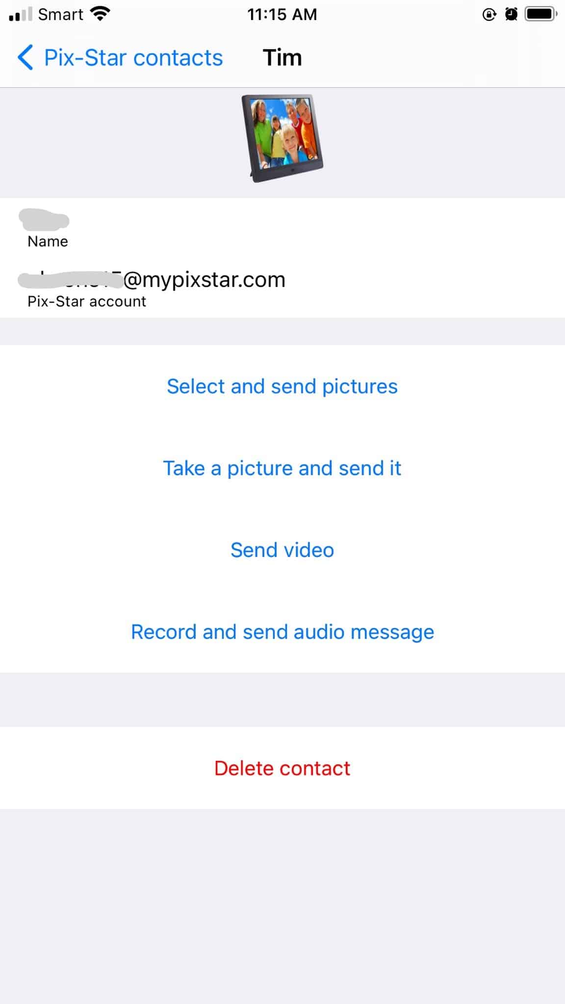Pix-Star Snap mobile app iOS interface
